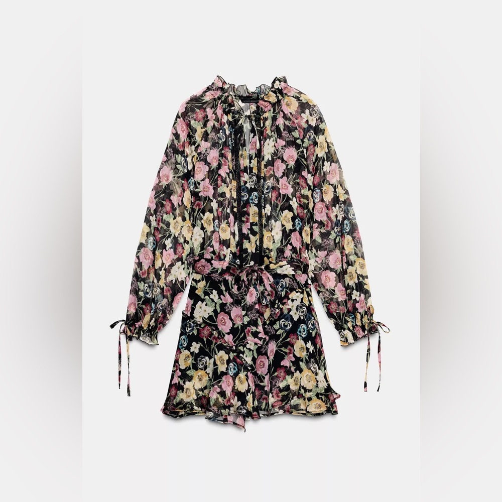 NWT ZARA FLORAL PRINT MINI DRESS SIZE XS